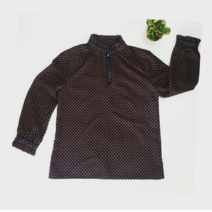 J Crew Navy & Red polka dot keyhole ruffle size 6